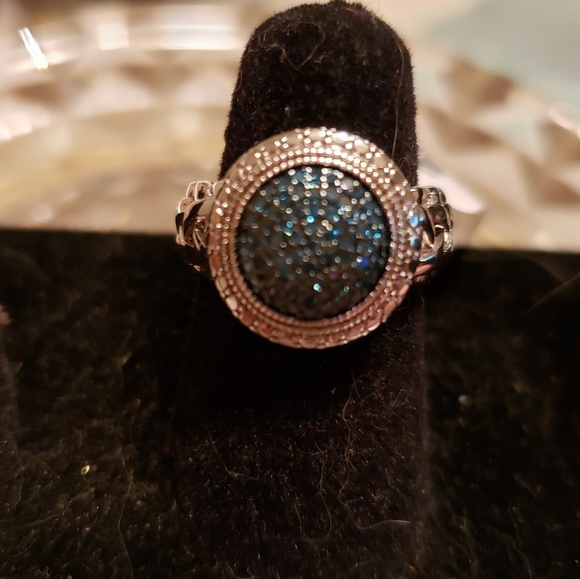 Genuine Blue Pave Set Diamond Ring